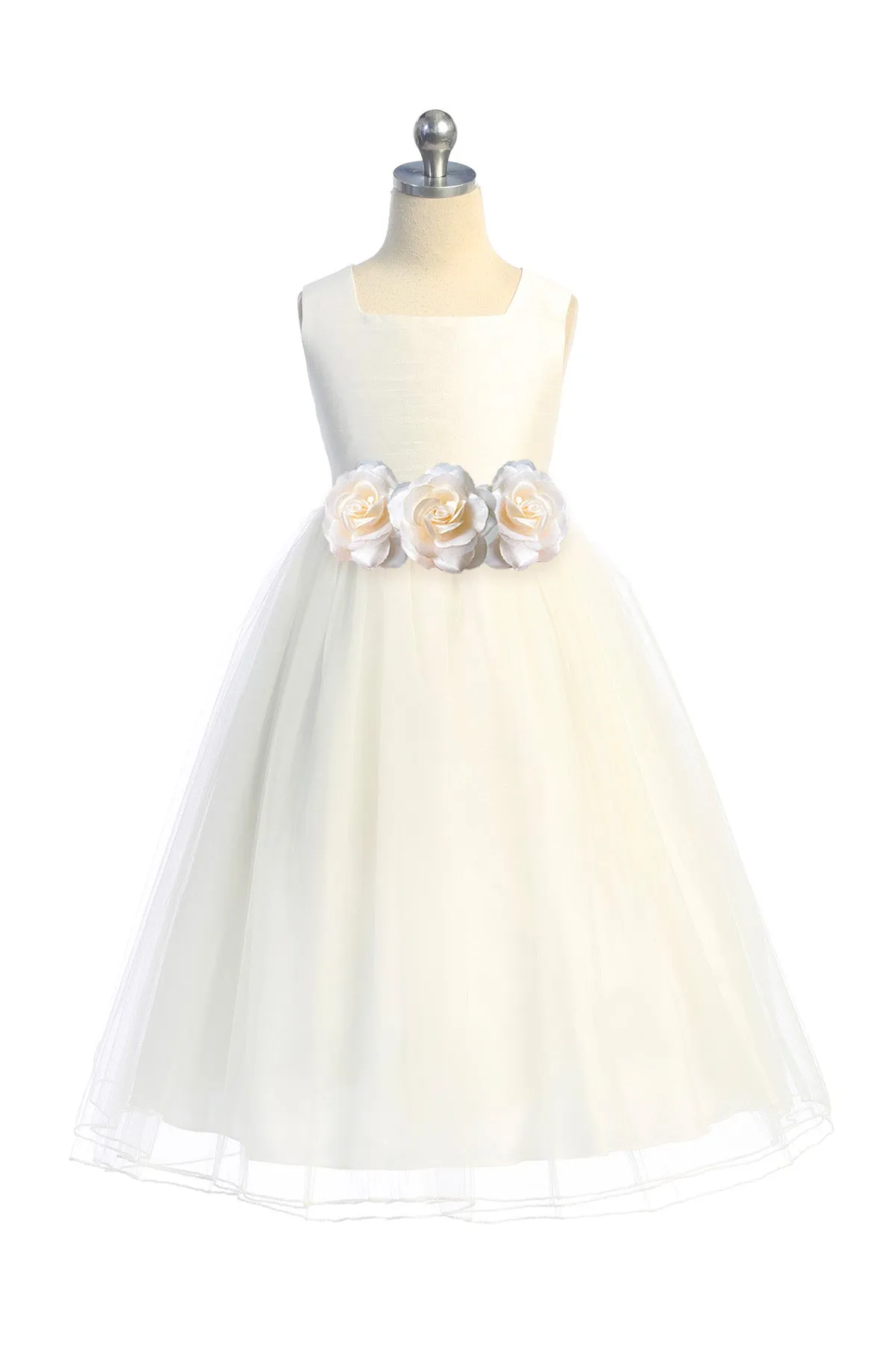 Ivory Poly Silk Tulle Girls Dress