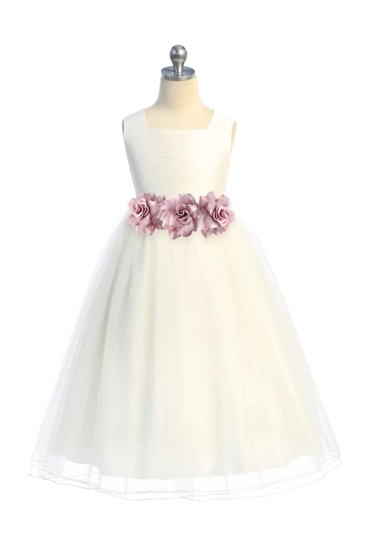 Ivory Poly Silk Tulle Girls Dress