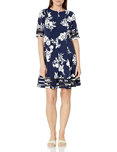 Jessica Howard Women's Style Fit and Flare Elbow Sleeve Knit, Navy