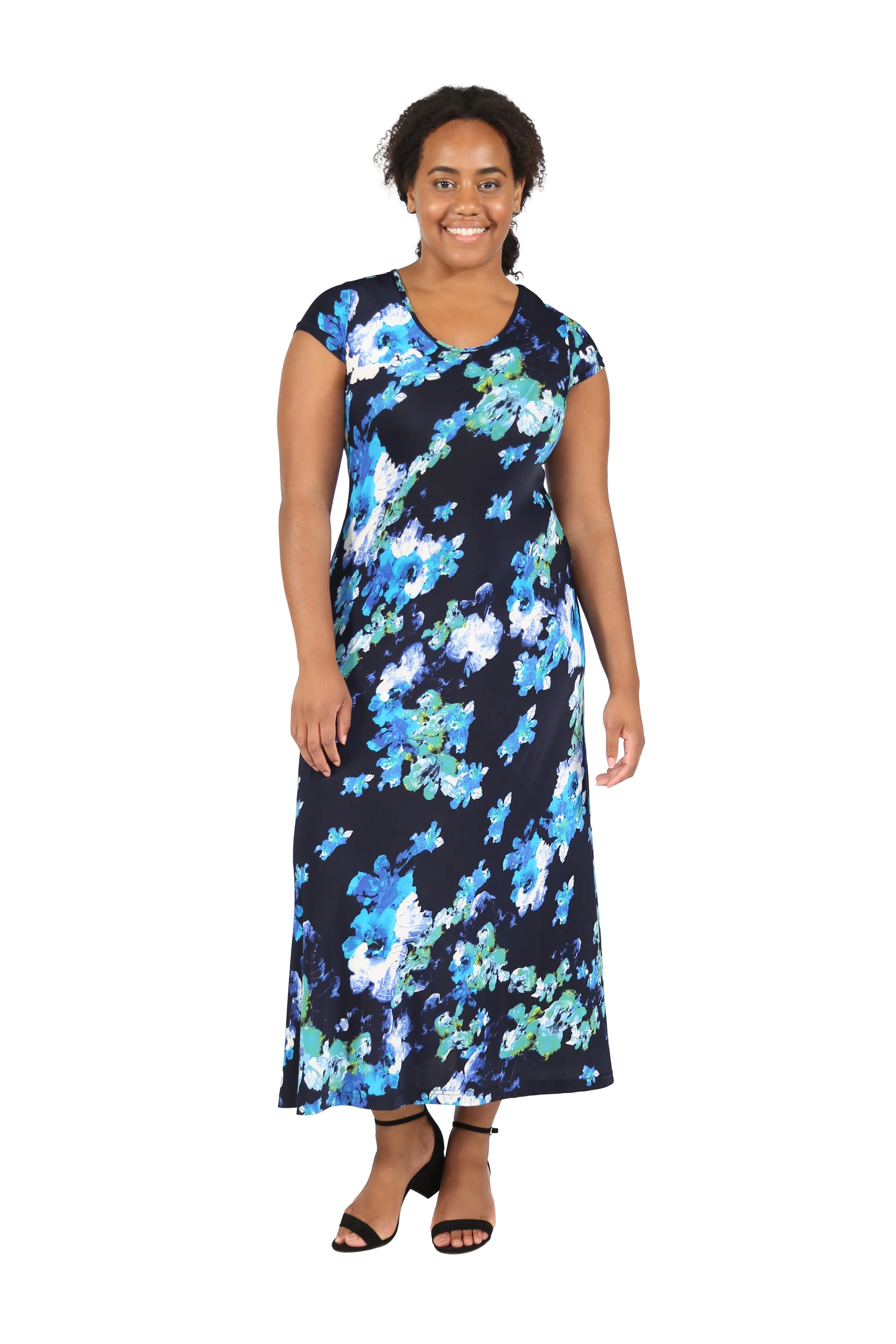 La Cera Plus Size Floral Short Sleeve Maxi Dress