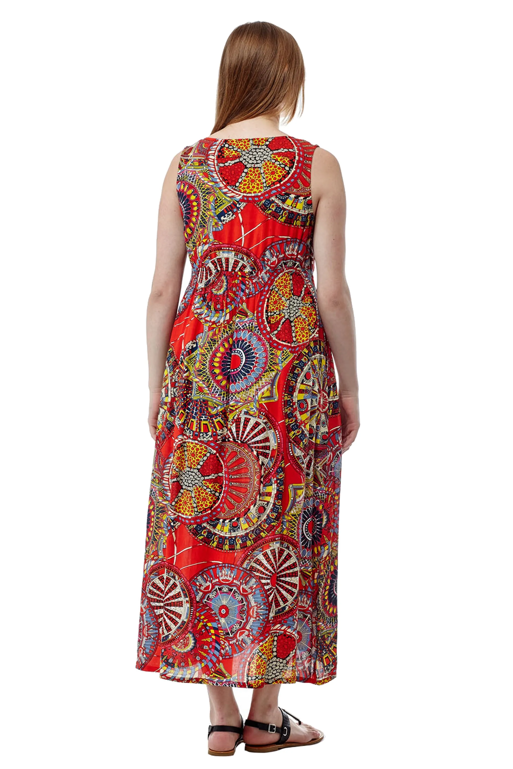 La Cera Red Sleeveless V-Neck Maxi Dress