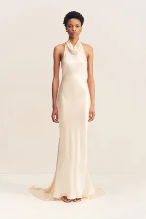 LA LUNE HIGH COWL OPEN BACK MAXI DRESS - CREAM