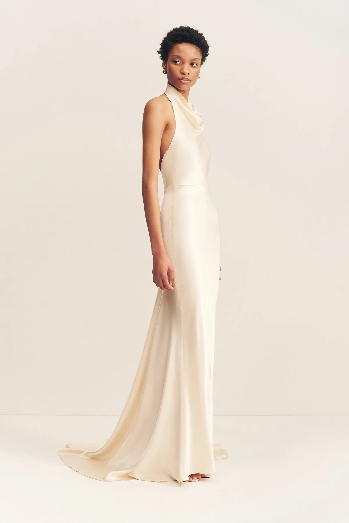 LA LUNE HIGH COWL OPEN BACK MAXI DRESS - CREAM