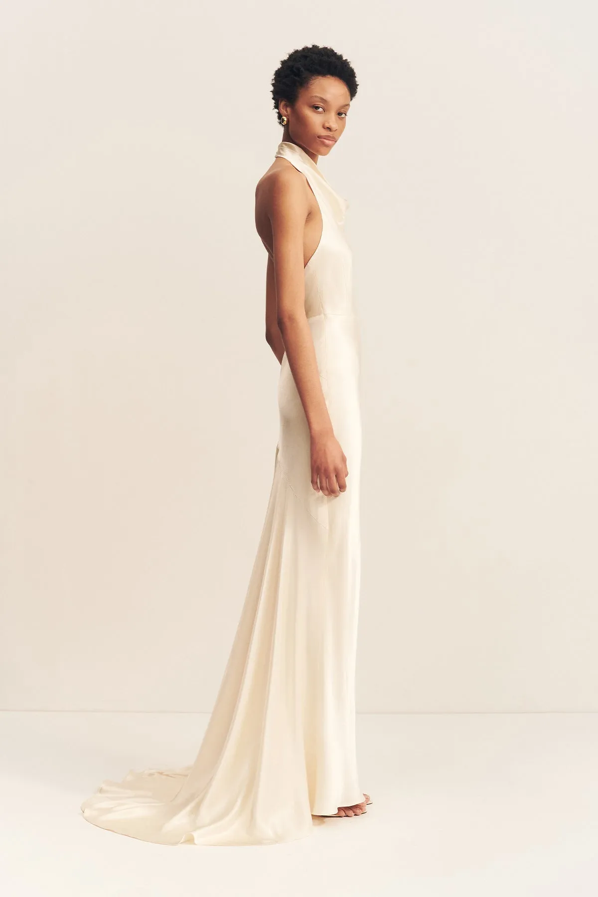 LA LUNE HIGH COWL OPEN BACK MAXI DRESS - CREAM