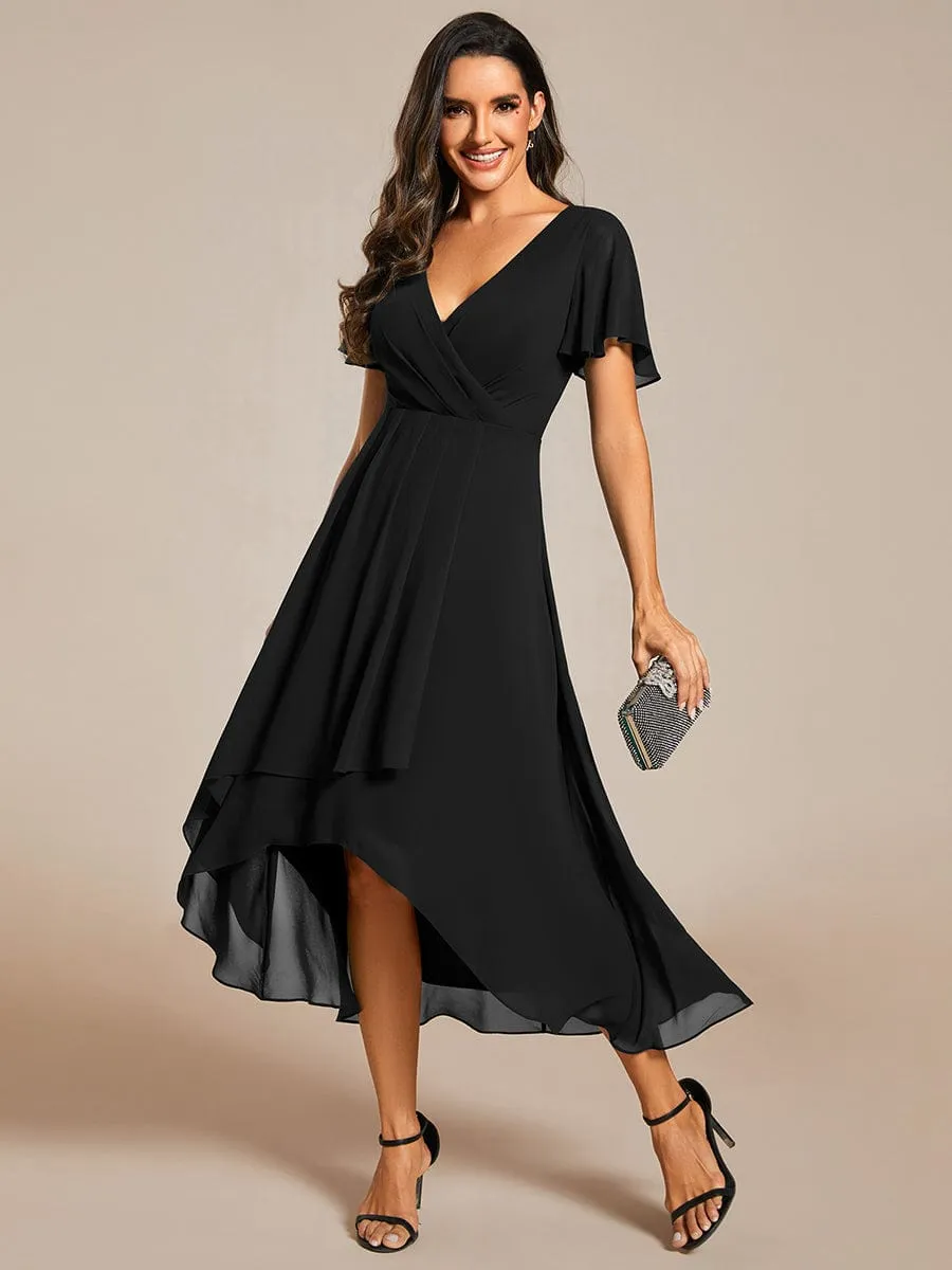 Lana | Pleated Chiffon Ruffles Sleeve Midi Bridesmaid Dress