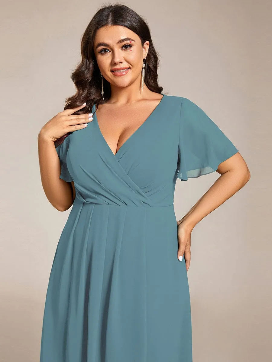 Lana | Pleated Chiffon Ruffles Sleeve Midi Bridesmaid Dress