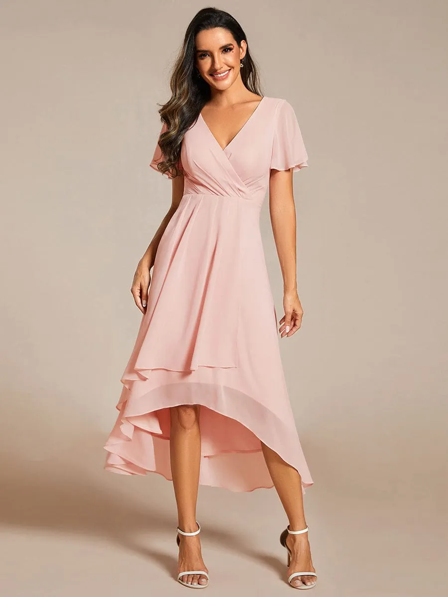 Lana | Pleated Chiffon Ruffles Sleeve Midi Bridesmaid Dress