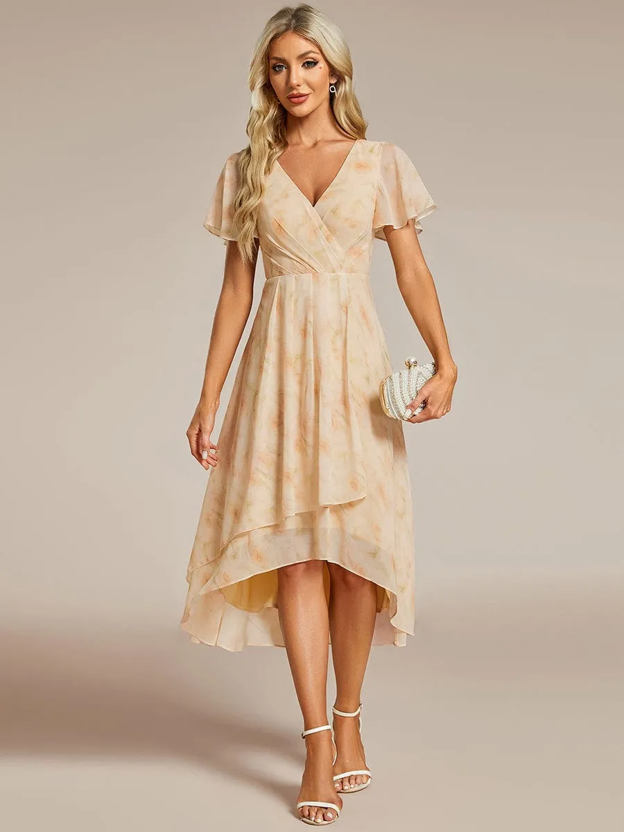 Lana | Pleated Chiffon Ruffles Sleeve Midi Bridesmaid Dress