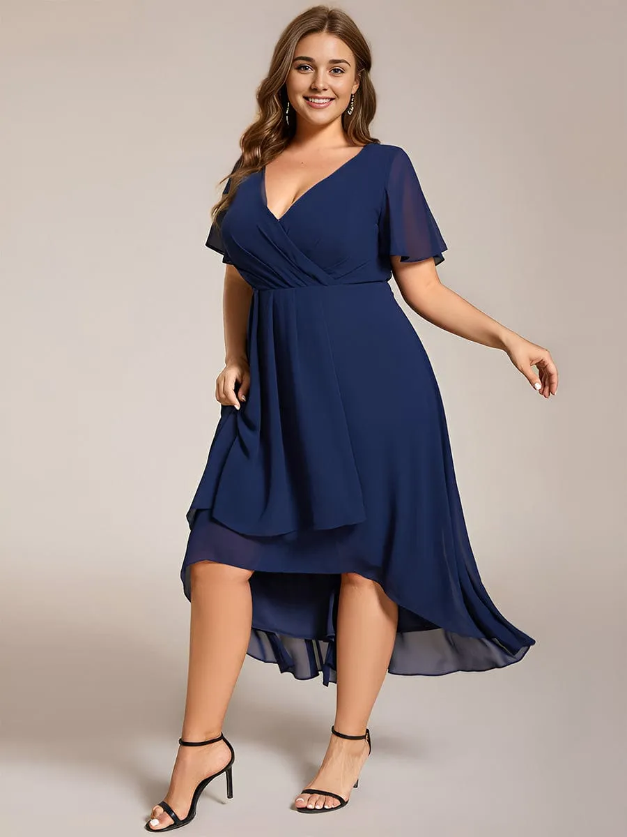 Lana | Pleated Chiffon Ruffles Sleeve Midi Bridesmaid Dress