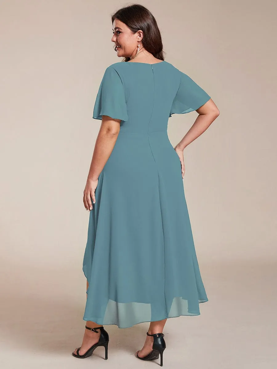 Lana | Pleated Chiffon Ruffles Sleeve Midi Bridesmaid Dress