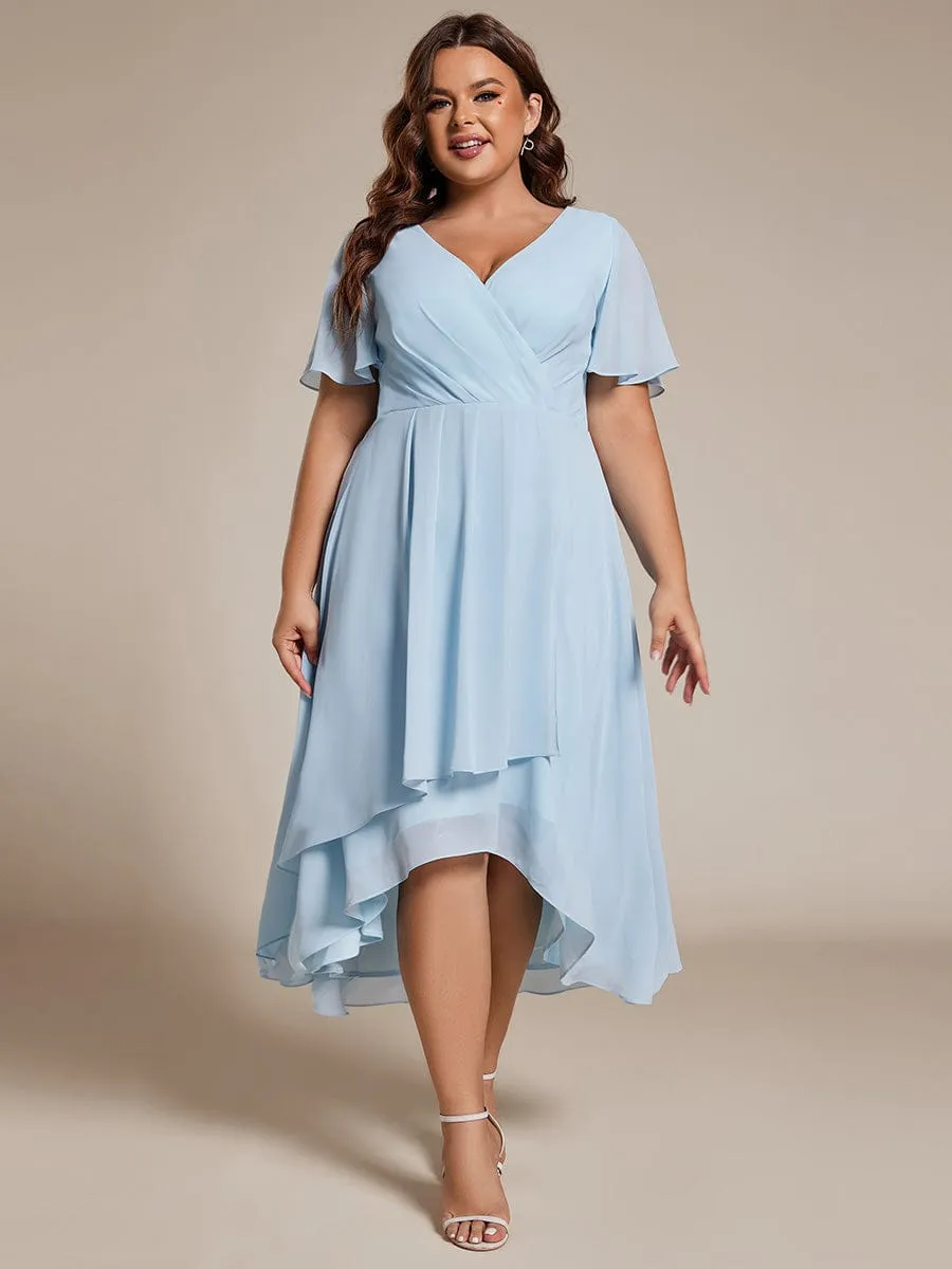 Lana | Pleated Chiffon Ruffles Sleeve Midi Bridesmaid Dress