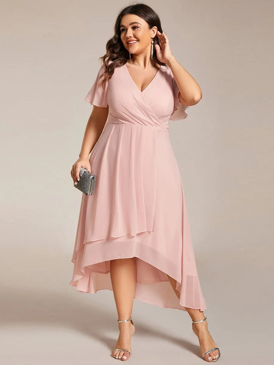 Lana | Pleated Chiffon Ruffles Sleeve Midi Bridesmaid Dress