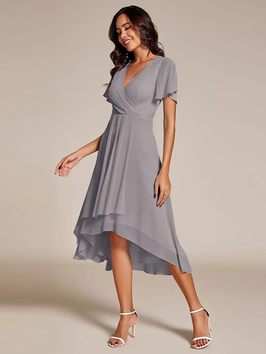 Lana | Pleated Chiffon Ruffles Sleeve Midi Bridesmaid Dress