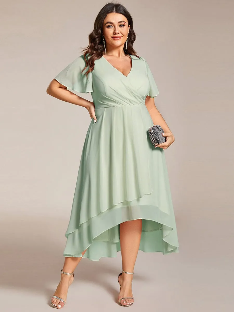 Lana | Pleated Chiffon Ruffles Sleeve Midi Bridesmaid Dress