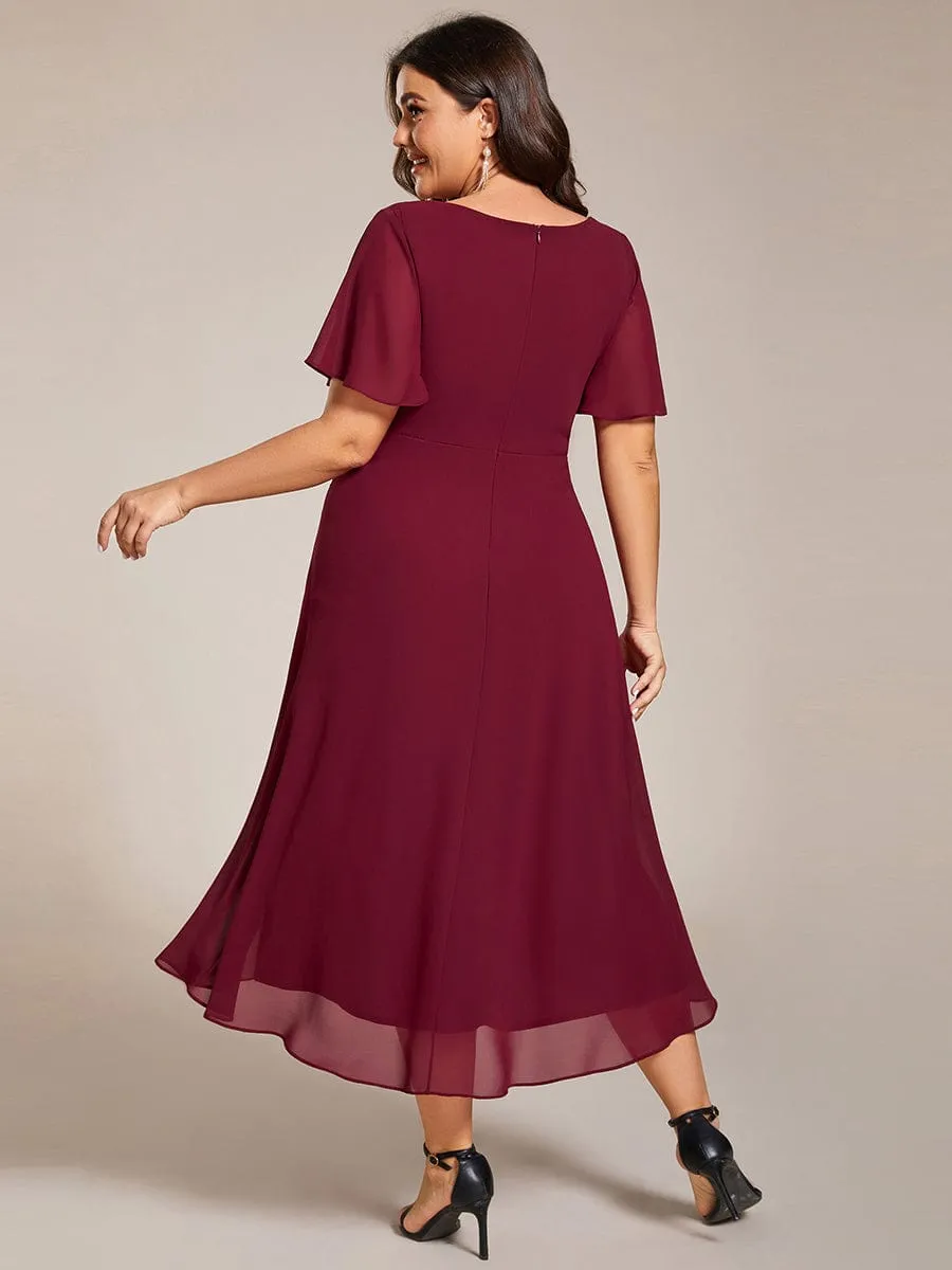 Lana | Pleated Chiffon Ruffles Sleeve Midi Bridesmaid Dress