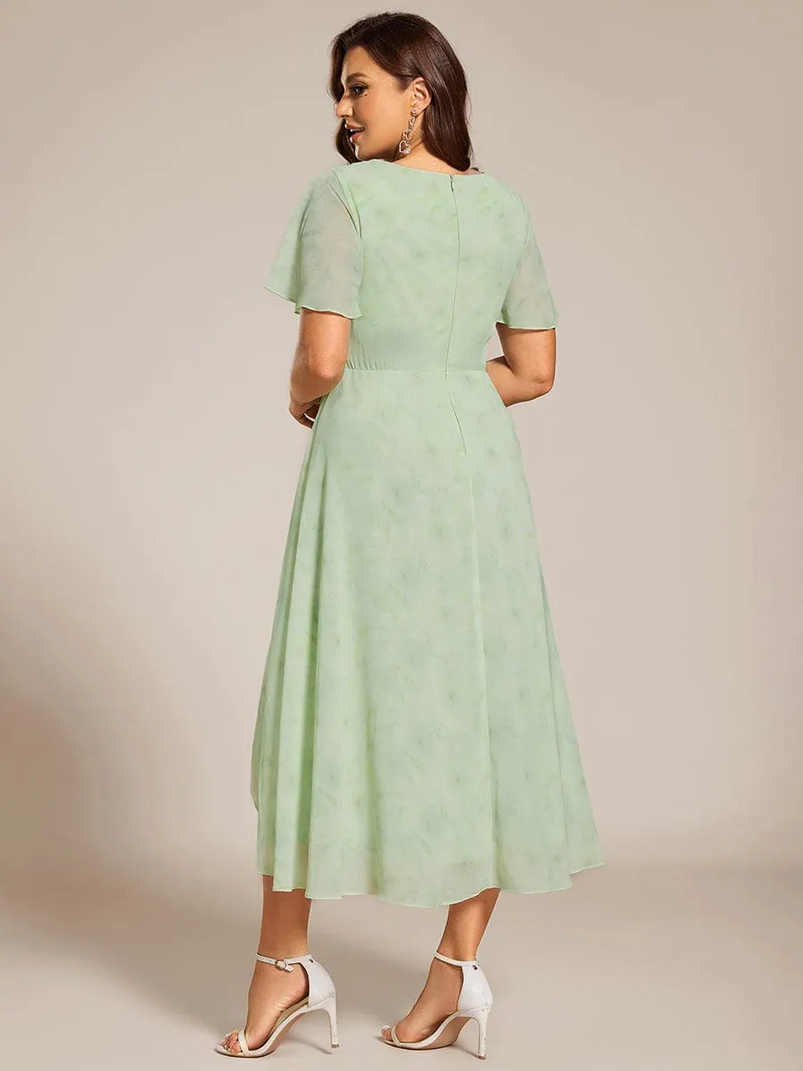 Lana | Pleated Chiffon Ruffles Sleeve Midi Bridesmaid Dress