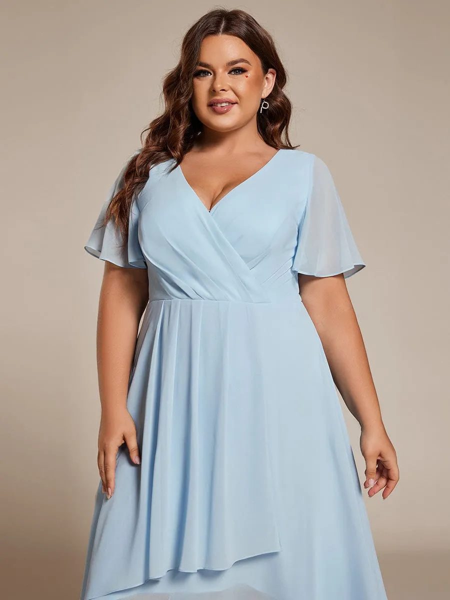 Lana | Pleated Chiffon Ruffles Sleeve Midi Bridesmaid Dress