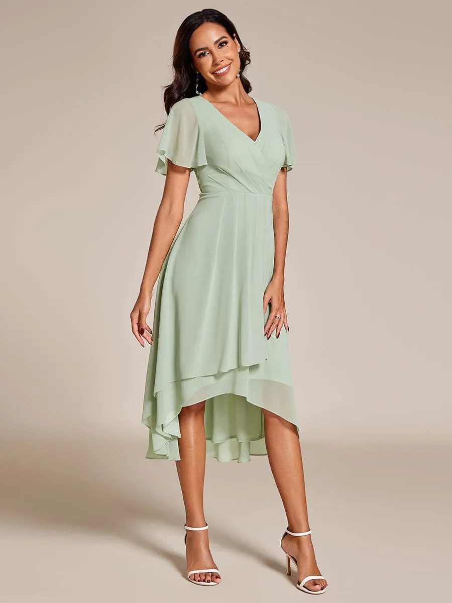 Lana | Pleated Chiffon Ruffles Sleeve Midi Bridesmaid Dress