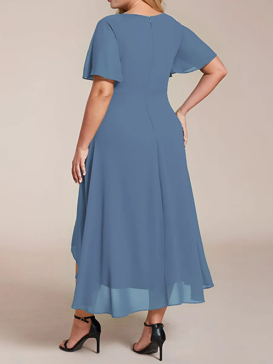 Lana | Pleated Chiffon Ruffles Sleeve Midi Bridesmaid Dress