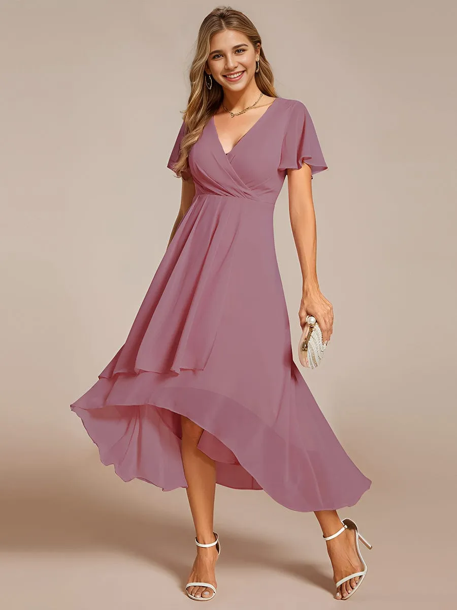 Lana | Pleated Chiffon Ruffles Sleeve Midi Bridesmaid Dress