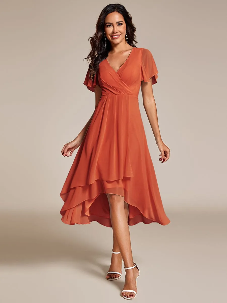 Lana | Pleated Chiffon Ruffles Sleeve Midi Bridesmaid Dress