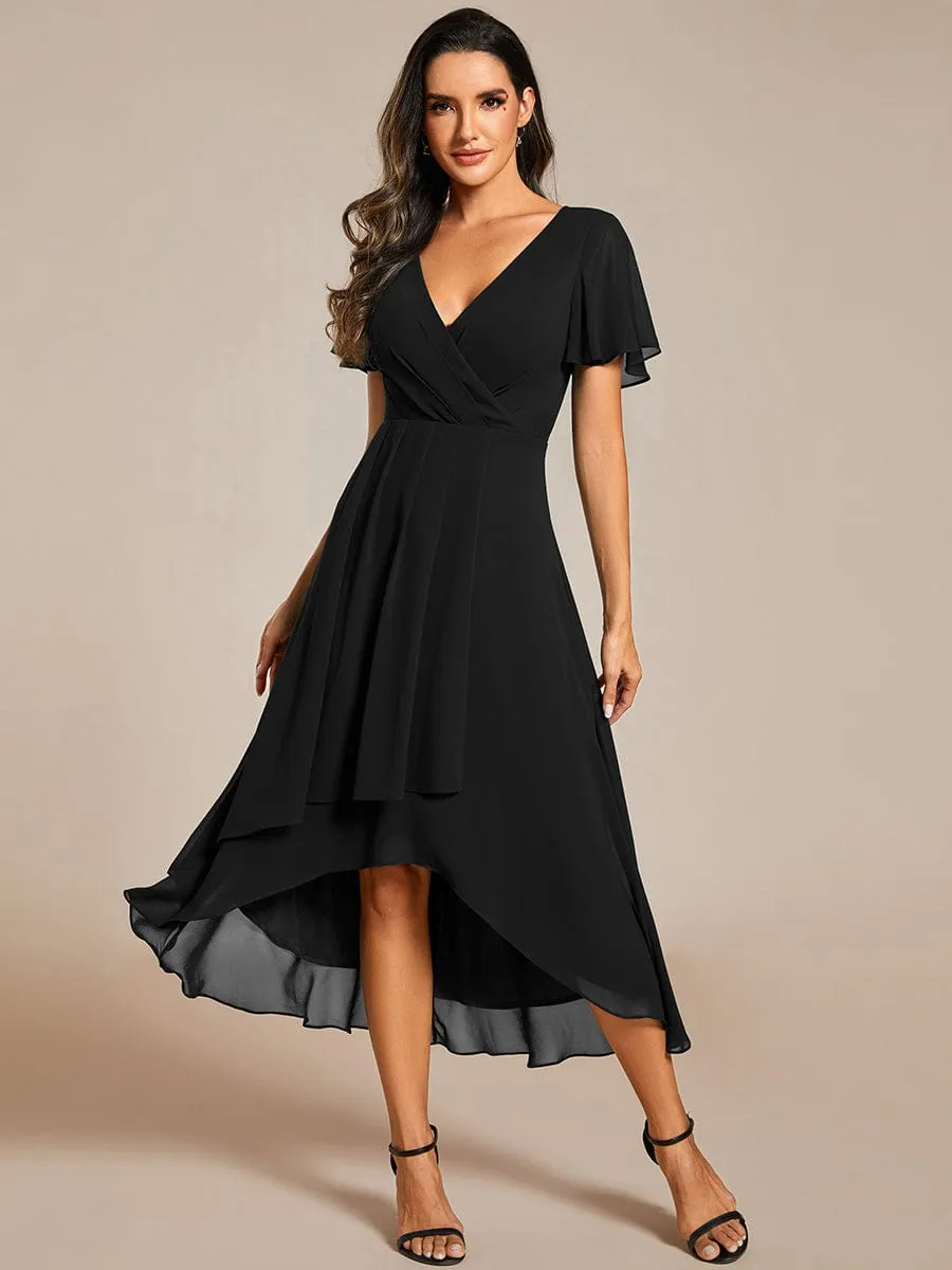 Lana | Pleated Chiffon Ruffles Sleeve Midi Bridesmaid Dress