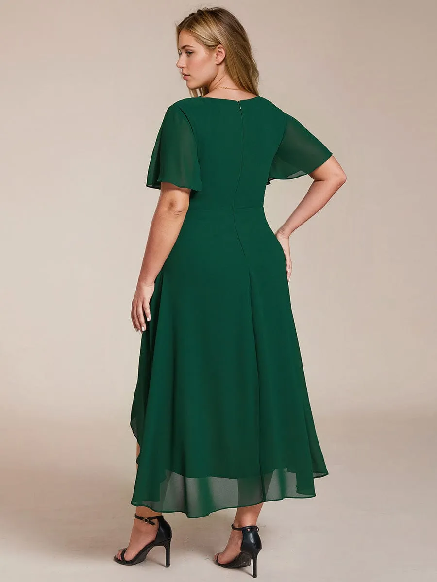 Lana | Pleated Chiffon Ruffles Sleeve Midi Bridesmaid Dress