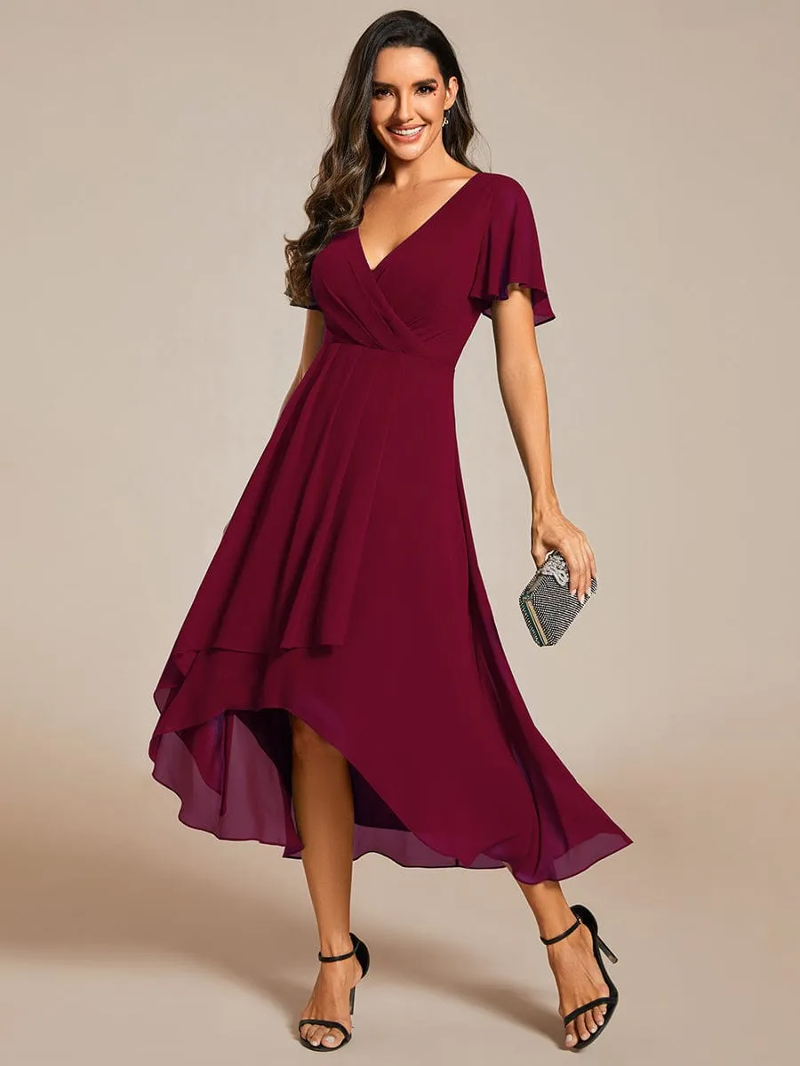 Lana | Pleated Chiffon Ruffles Sleeve Midi Bridesmaid Dress