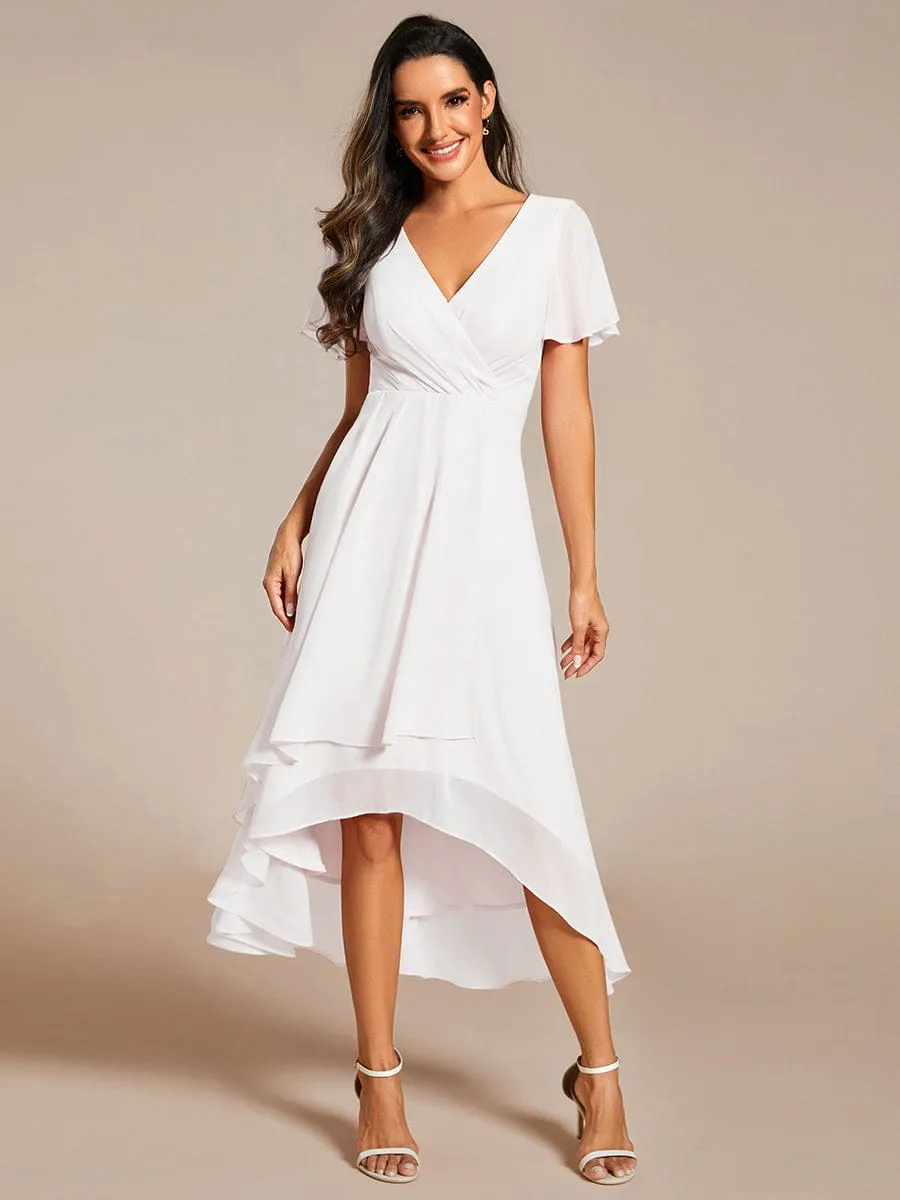 Lana | Pleated Chiffon Ruffles Sleeve Midi Bridesmaid Dress