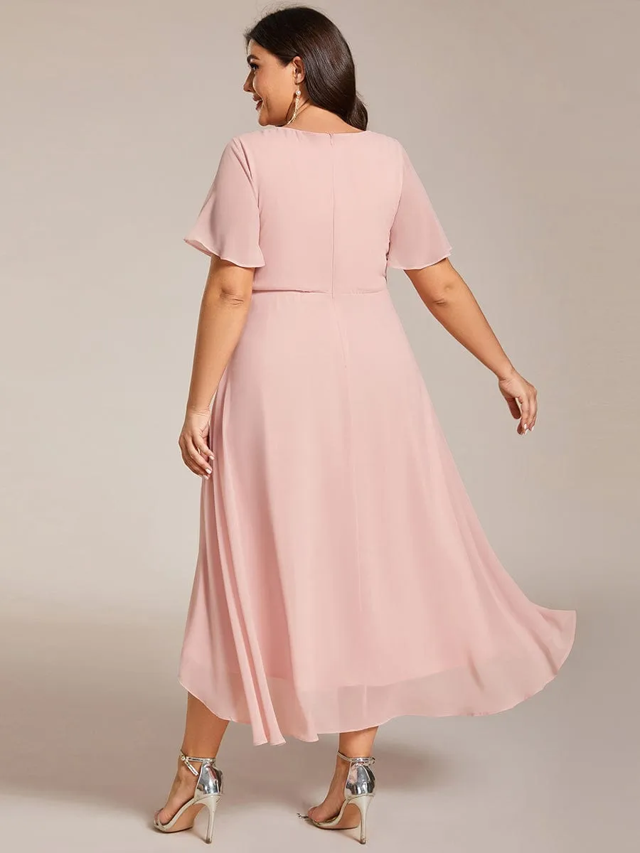 Lana | Pleated Chiffon Ruffles Sleeve Midi Bridesmaid Dress