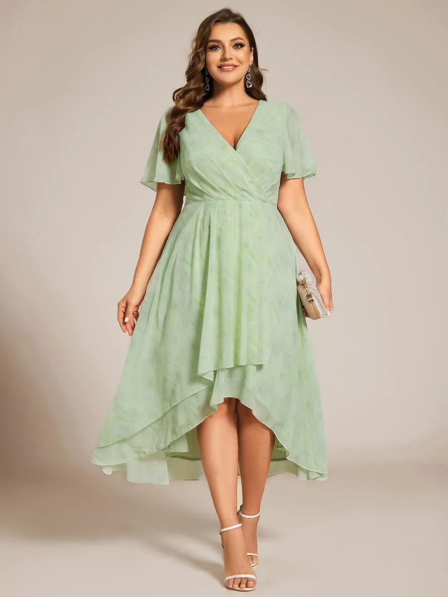 Lana | Pleated Chiffon Ruffles Sleeve Midi Bridesmaid Dress