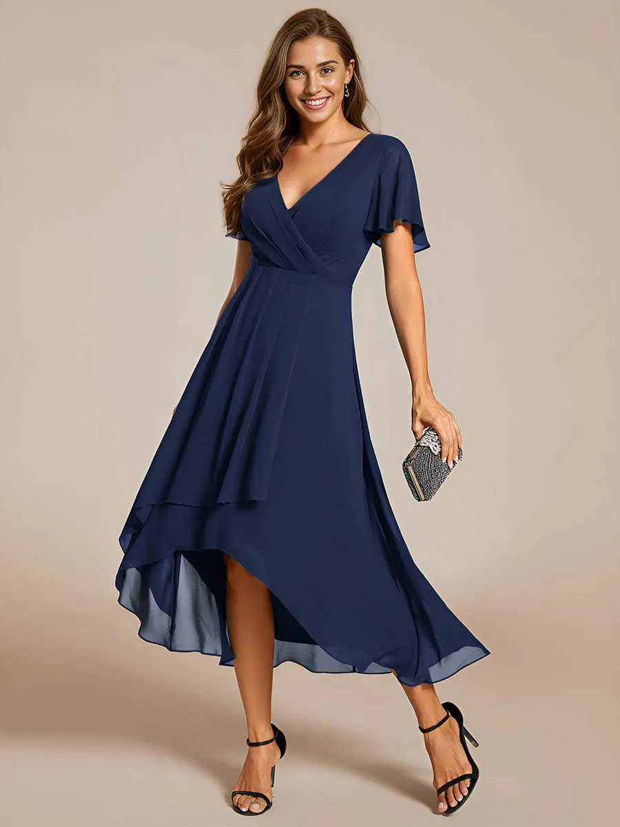 Lana | Pleated Chiffon Ruffles Sleeve Midi Bridesmaid Dress