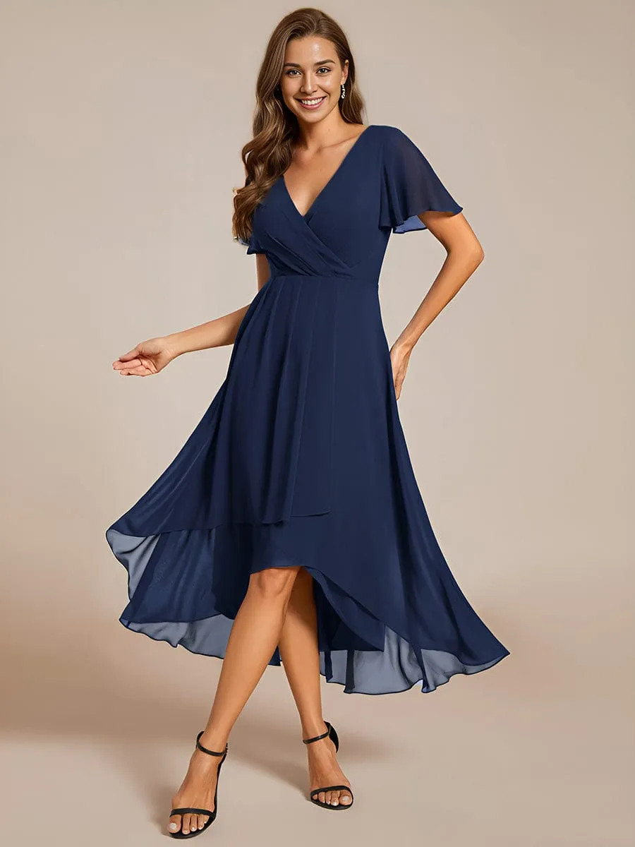 Lana | Pleated Chiffon Ruffles Sleeve Midi Bridesmaid Dress