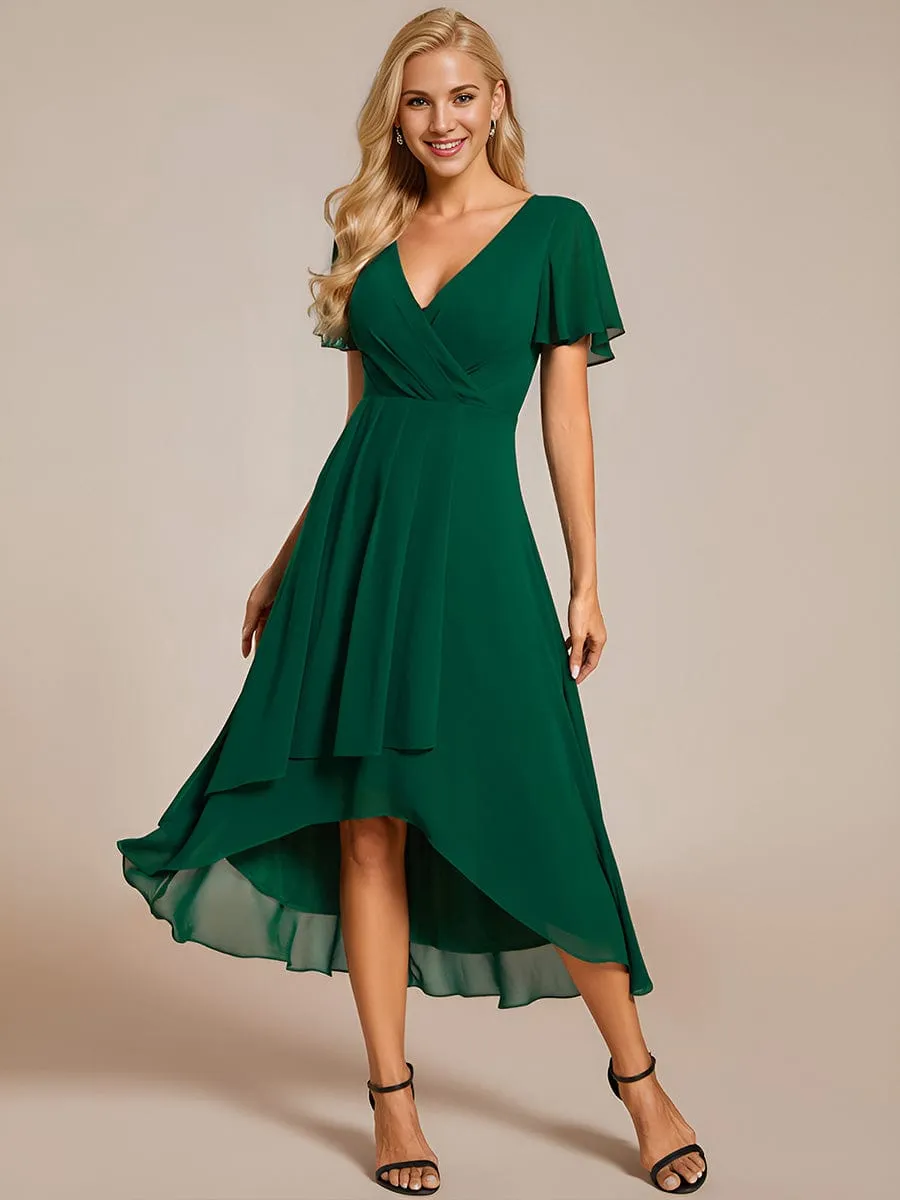 Lana | Pleated Chiffon Ruffles Sleeve Midi Bridesmaid Dress