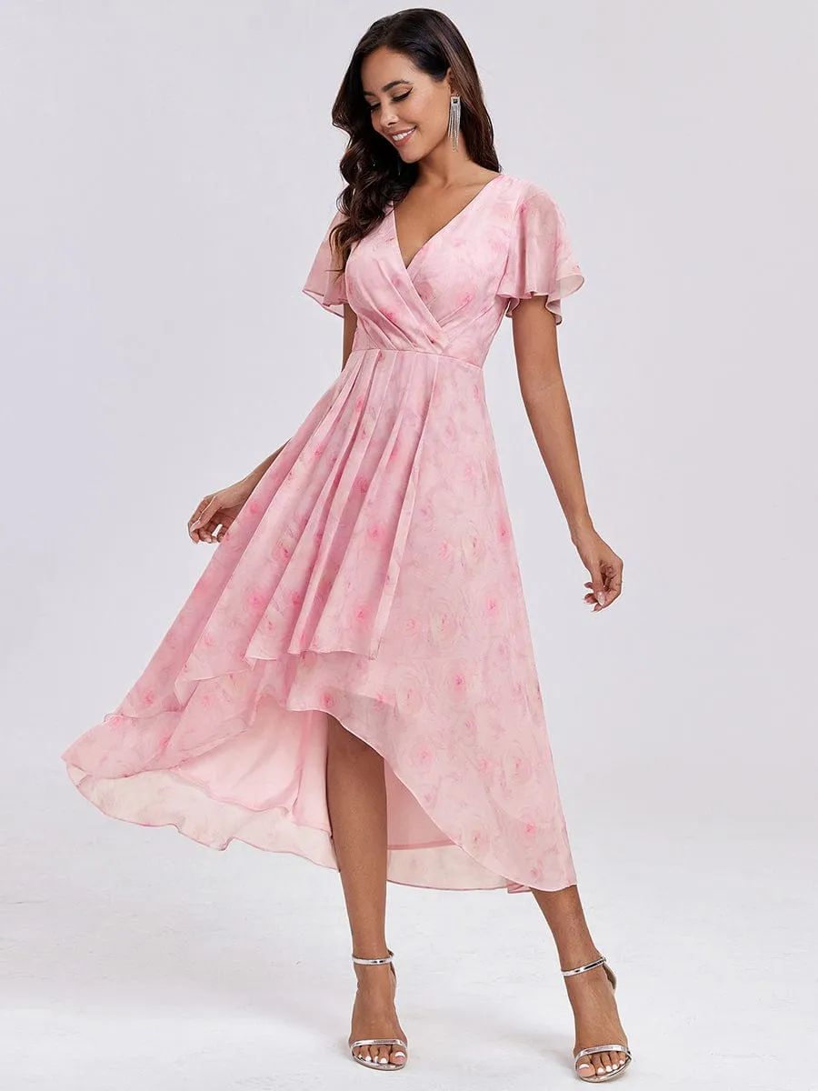 Lana | Pleated Chiffon Ruffles Sleeve Midi Bridesmaid Dress