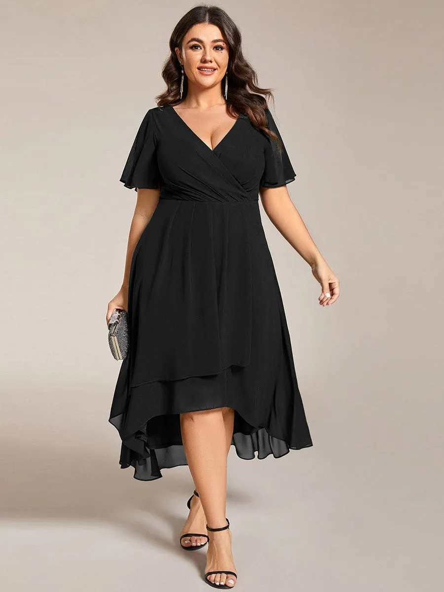 Lana | Pleated Chiffon Ruffles Sleeve Midi Bridesmaid Dress