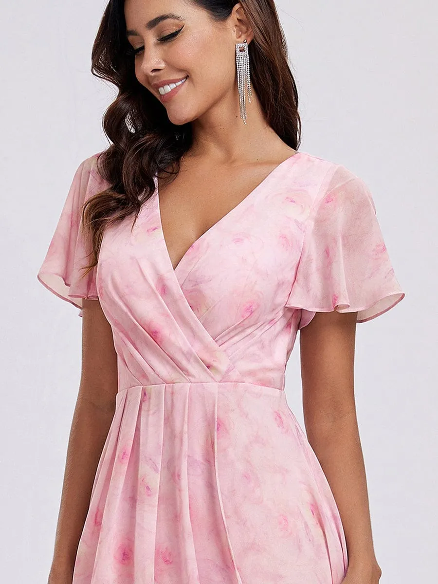 Lana | Pleated Chiffon Ruffles Sleeve Midi Bridesmaid Dress