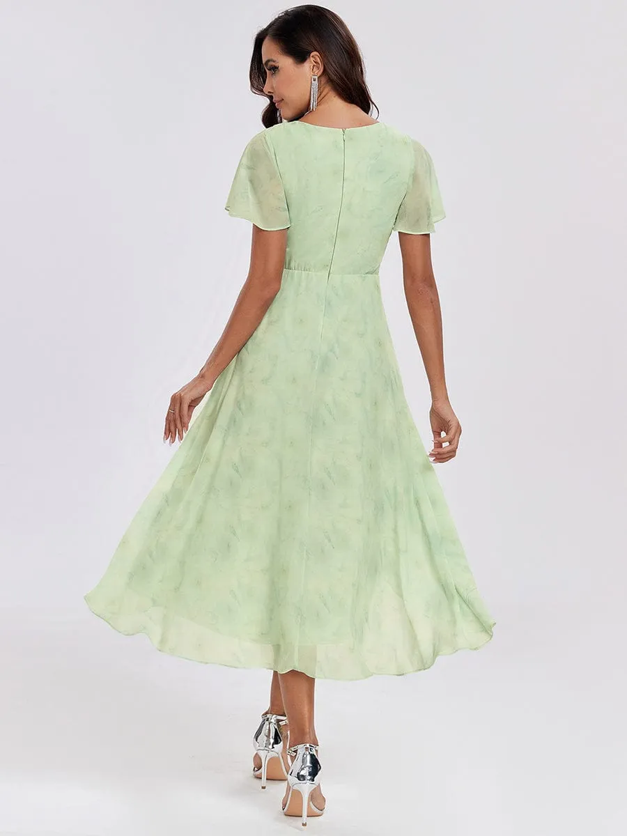 Lana | Pleated Chiffon Ruffles Sleeve Midi Bridesmaid Dress