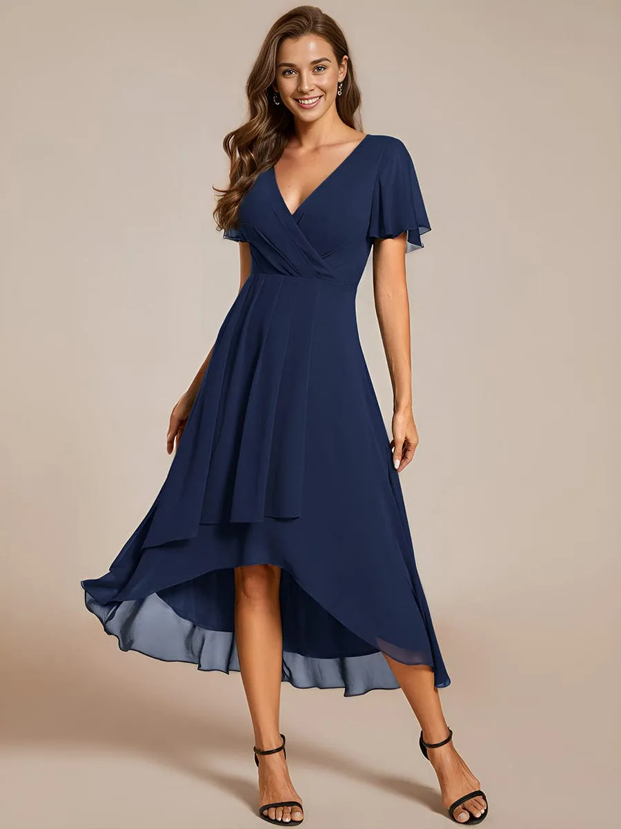 Lana | Pleated Chiffon Ruffles Sleeve Midi Bridesmaid Dress