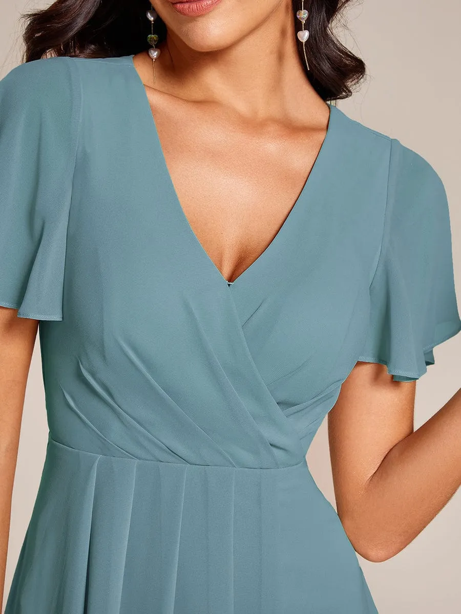 Lana | Pleated Chiffon Ruffles Sleeve Midi Bridesmaid Dress