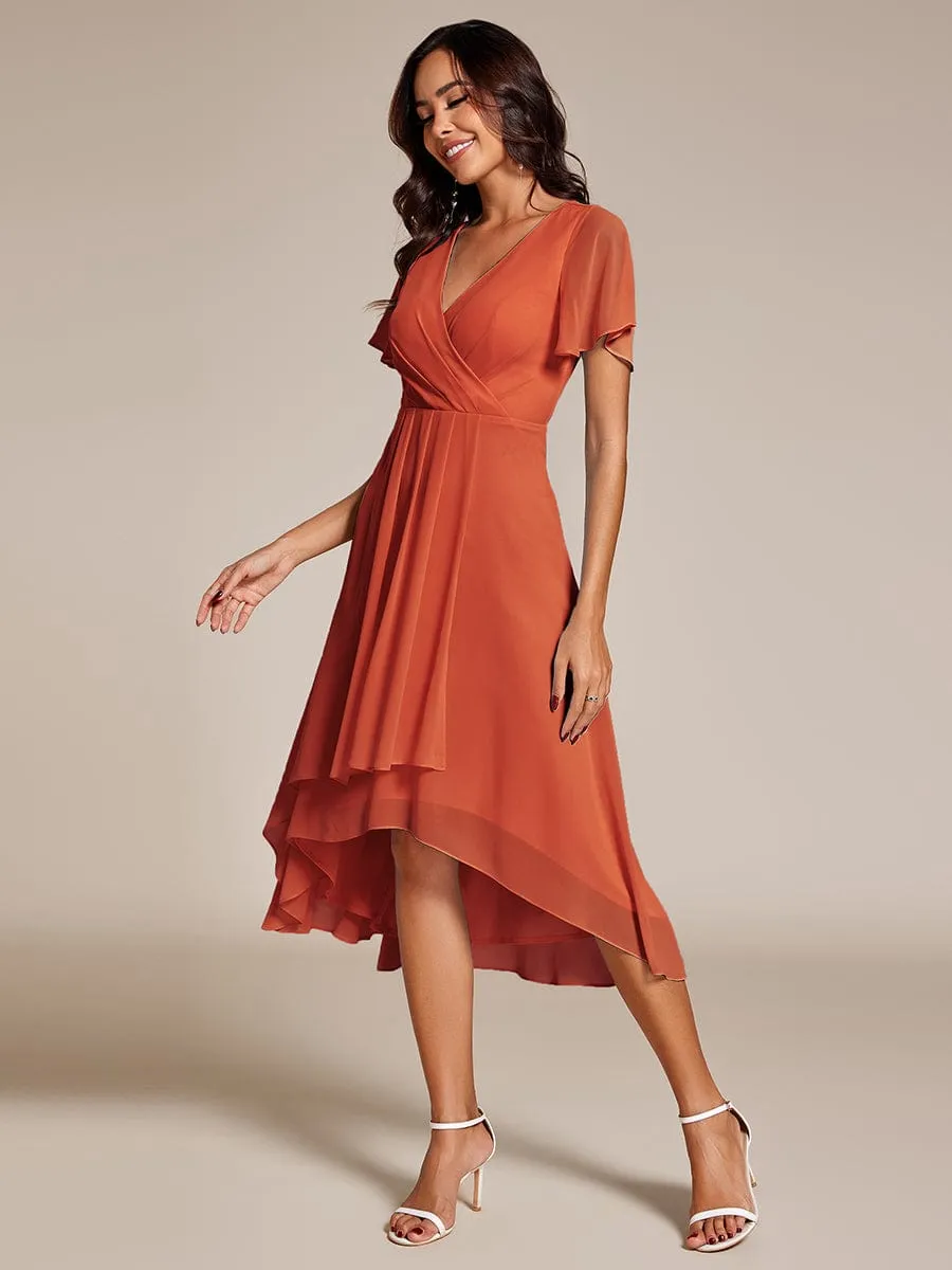 Lana | Pleated Chiffon Ruffles Sleeve Midi Bridesmaid Dress