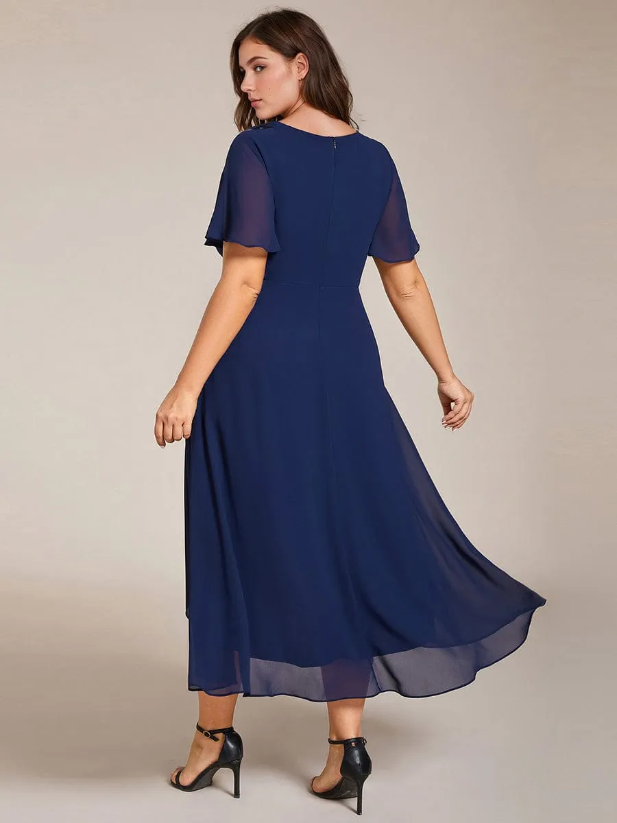 Lana | Pleated Chiffon Ruffles Sleeve Midi Bridesmaid Dress