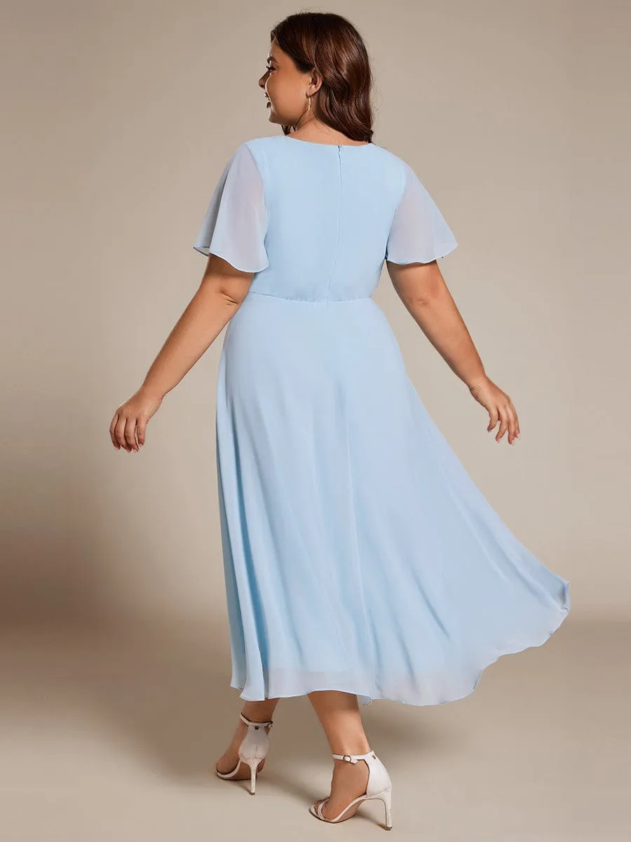 Lana | Pleated Chiffon Ruffles Sleeve Midi Bridesmaid Dress