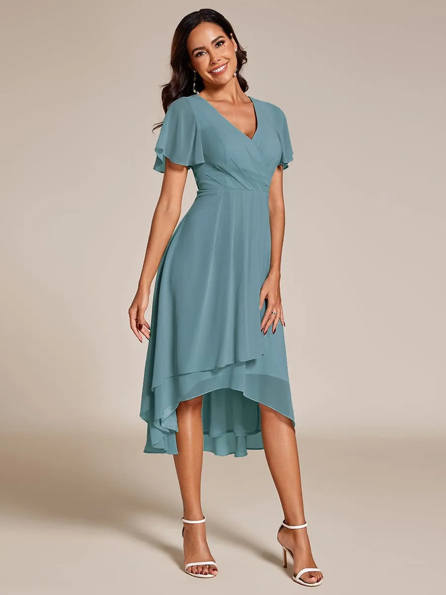 Lana | Pleated Chiffon Ruffles Sleeve Midi Bridesmaid Dress