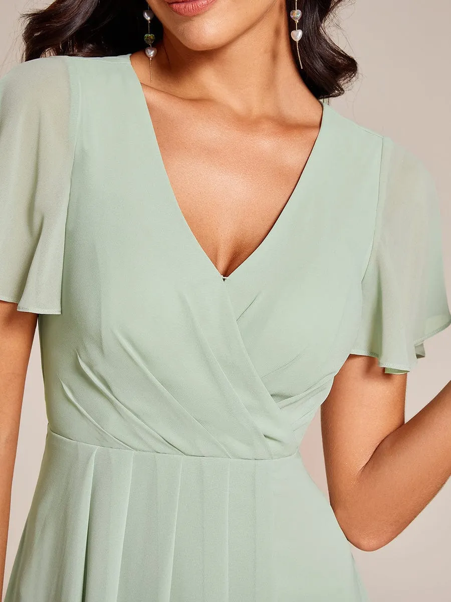 Lana | Pleated Chiffon Ruffles Sleeve Midi Bridesmaid Dress