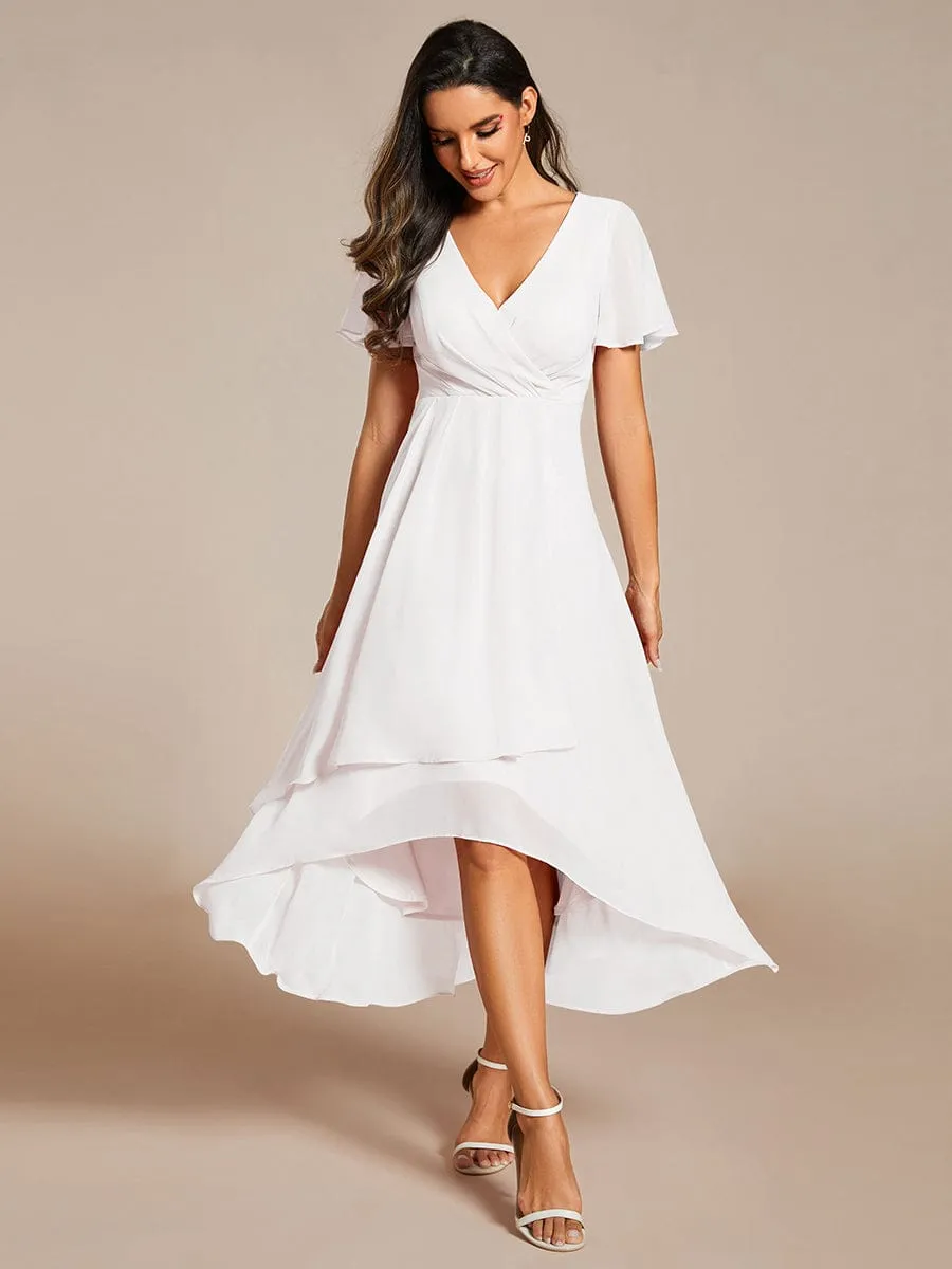 Lana | Pleated Chiffon Ruffles Sleeve Midi Bridesmaid Dress