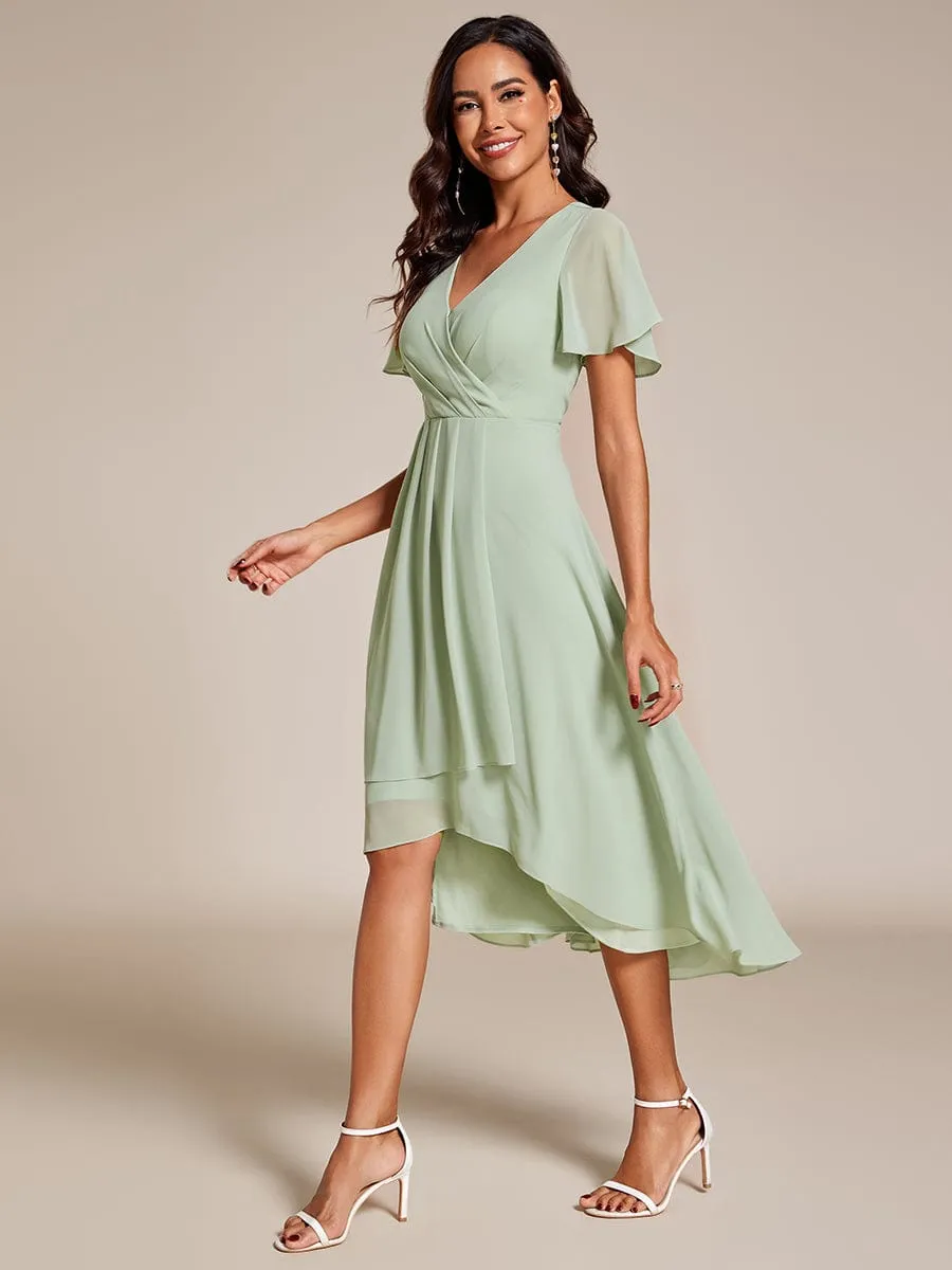 Lana | Pleated Chiffon Ruffles Sleeve Midi Bridesmaid Dress