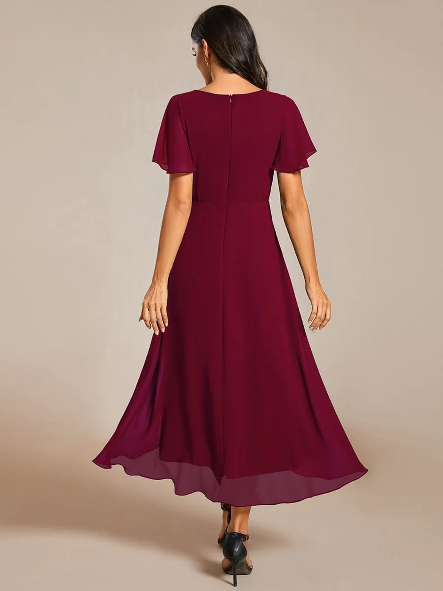 Lana | Pleated Chiffon Ruffles Sleeve Midi Bridesmaid Dress