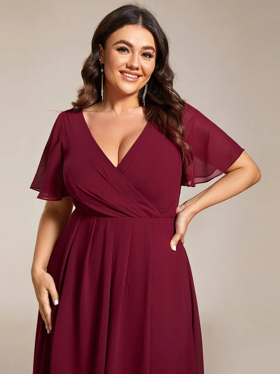 Lana | Pleated Chiffon Ruffles Sleeve Midi Bridesmaid Dress