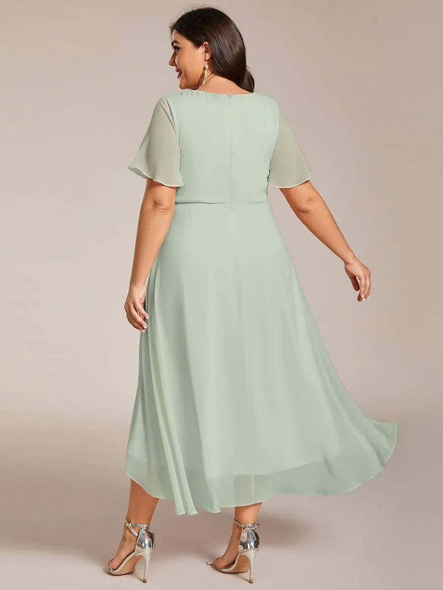 Lana | Pleated Chiffon Ruffles Sleeve Midi Bridesmaid Dress